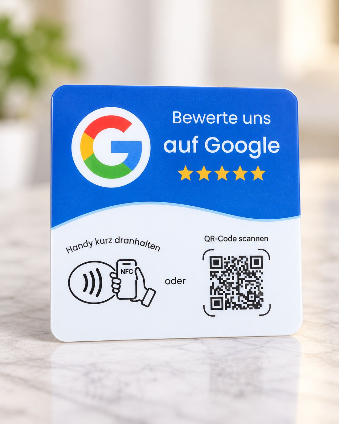 Original blau-weisse Google NFC Bewertungskarte